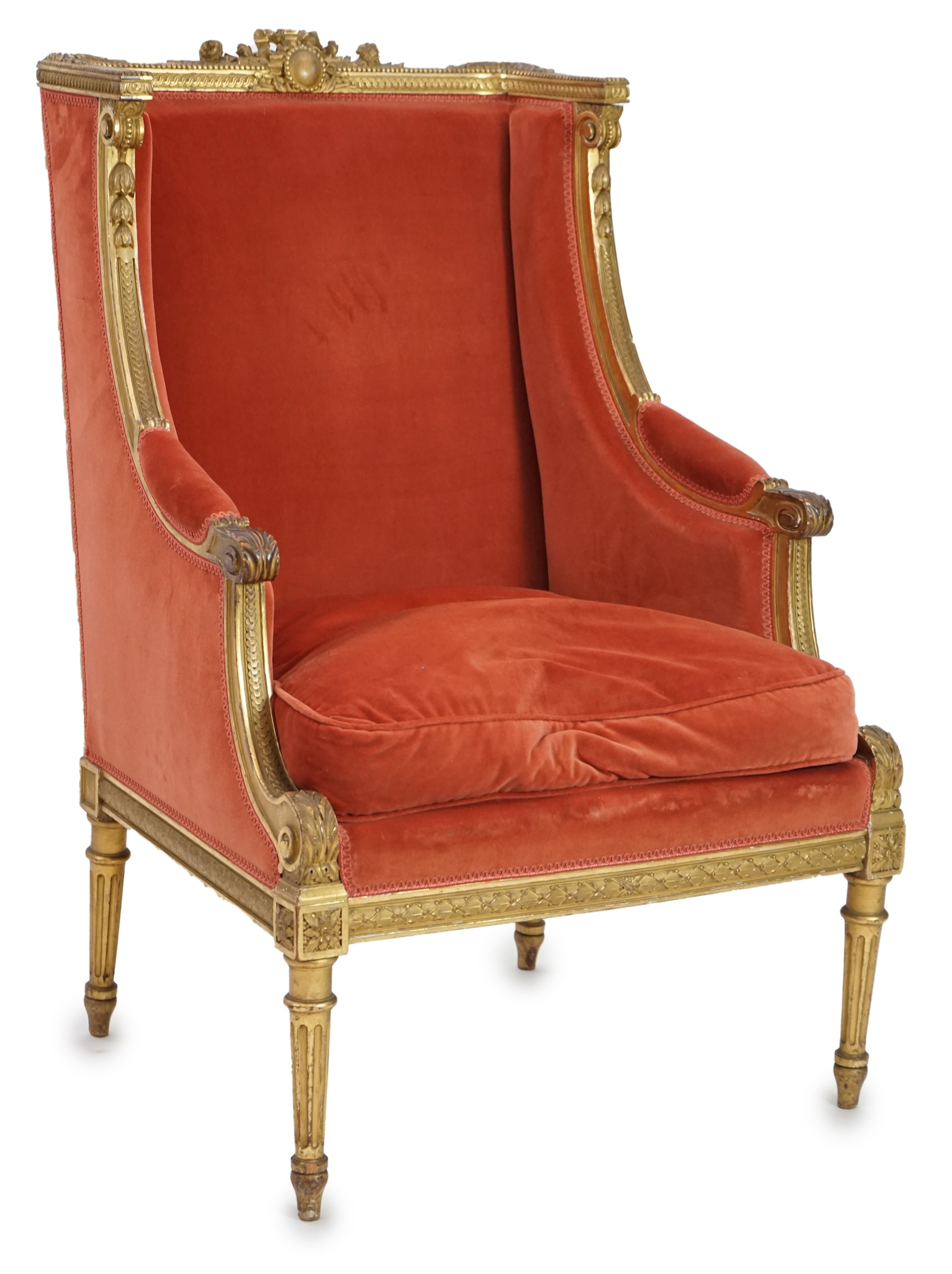 A Louis XVI style carved giltwood fauteuil, circa 1900